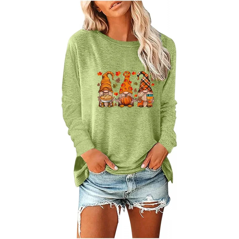 

Women's Thanksgiving Dwarf Coffee Pumpkin Shirt Autumn Long Sleeve Sweatshirt Plus Size Round Neck Loose Top