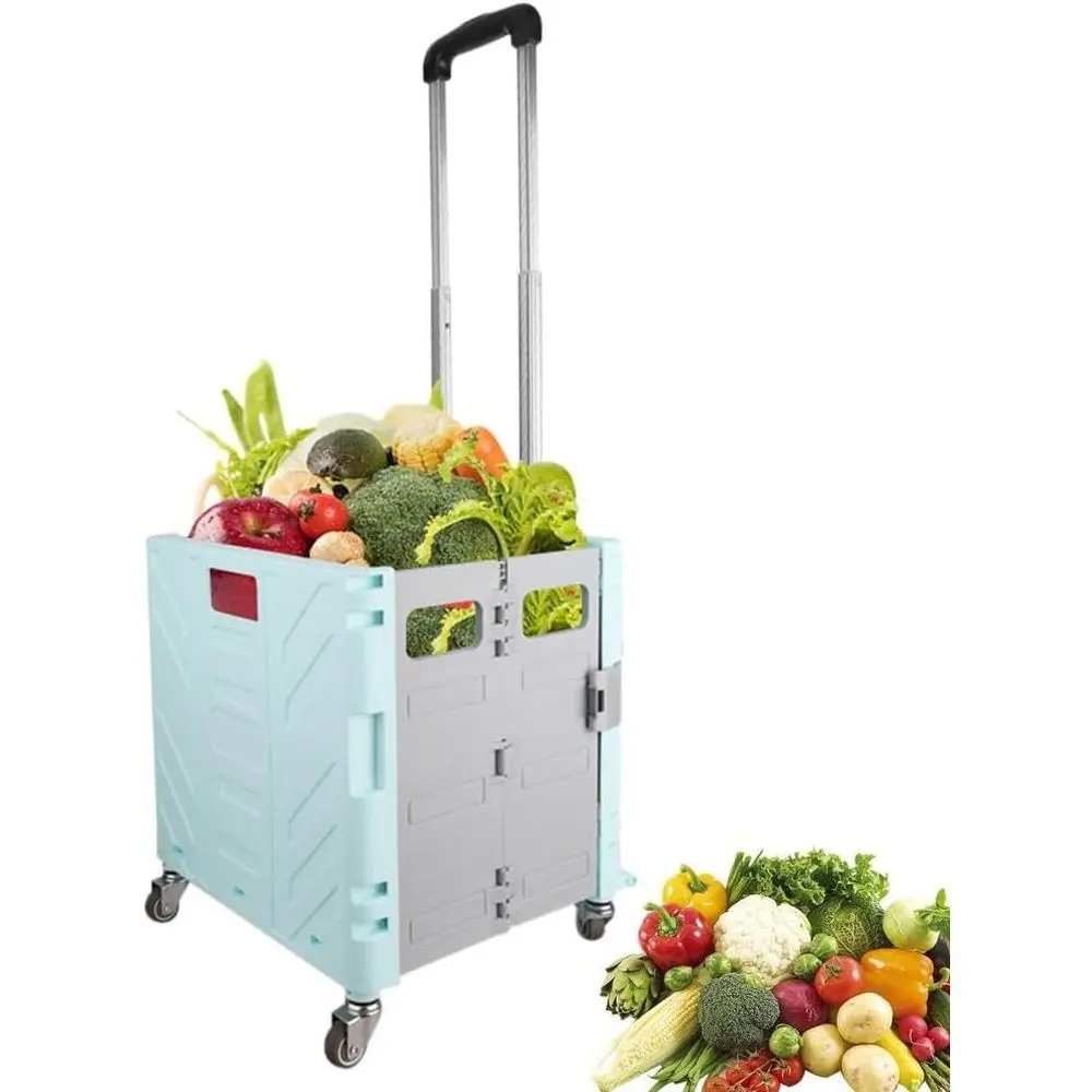 

Foldable Rolling Shopping Cart with Wheels, Heavy-Duty Storage Trolley for Groceries in Grey