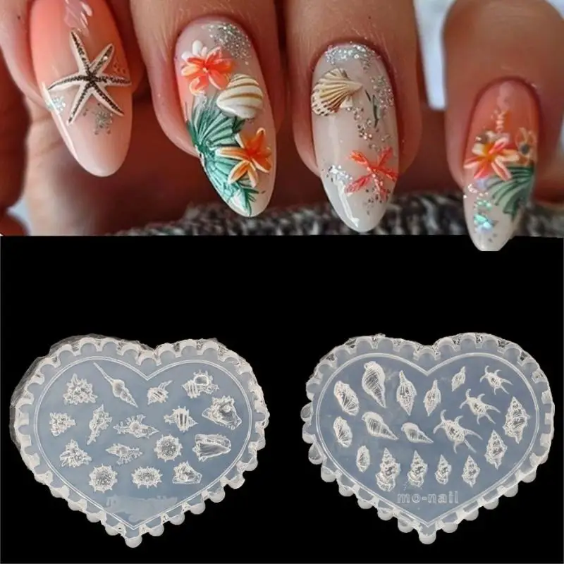 Molde 3D de silicona para decoración de uñas, plantillas de diseño de concha DIY, molde para uñas, joyería artesanal, herramienta de molde transparente para uñas