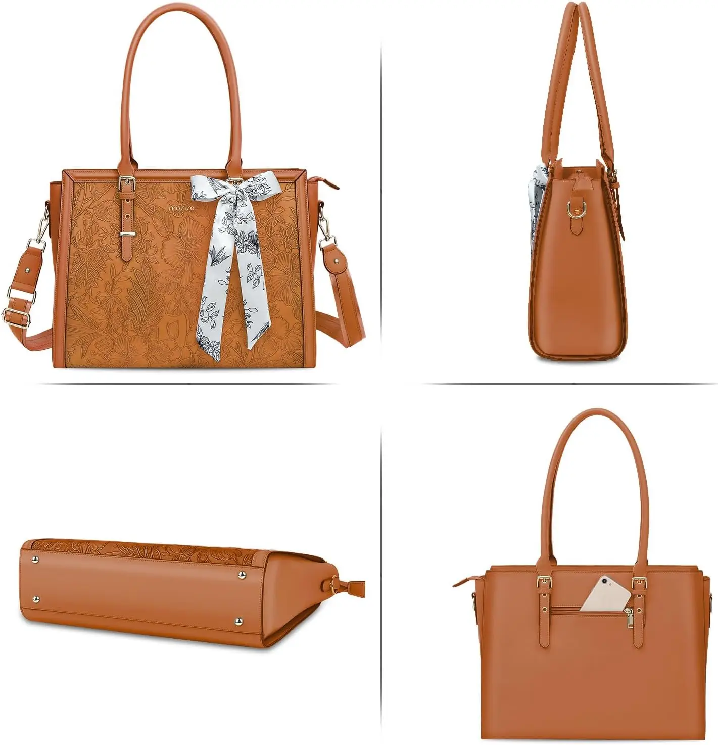 Torba na laptopa 15 16 17 17,3 cala PU Leather Tote Bag dla M4 M3 M2 M1 MacBook Air Pro Dell Notebook Torba na ramię damska — zdjęcie produktu 4