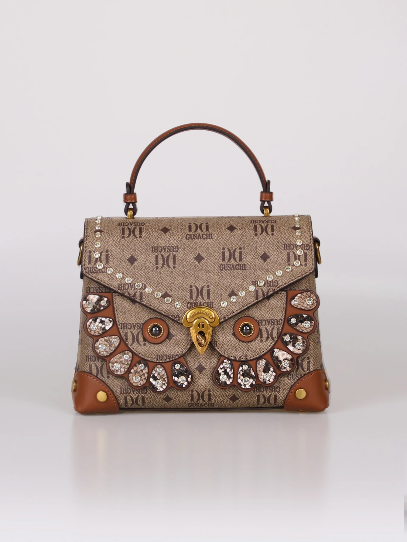 2026 niche design fashion new ladies finalize the design small square bag retro color matching printing heavy metal owl rivet ba view 4