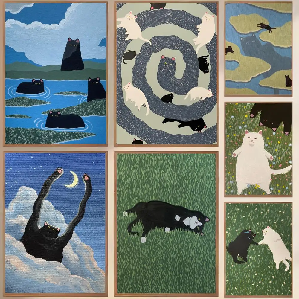 مضحك لطيف عشاق القط اللوحة الخط شخصية الفضاء قماش ملصق جدار جدارية الفن صور لغرفة ديكور المنزل