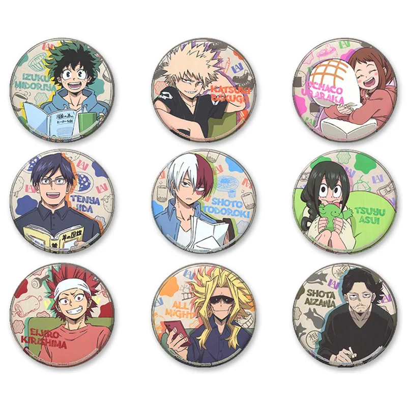 9PCS My Hero Academia Icon Badges Boku no Hero Academia Pins Anime Brooch Manga Badge Backpack Clothing Lapel Cosplay Toy Gifts