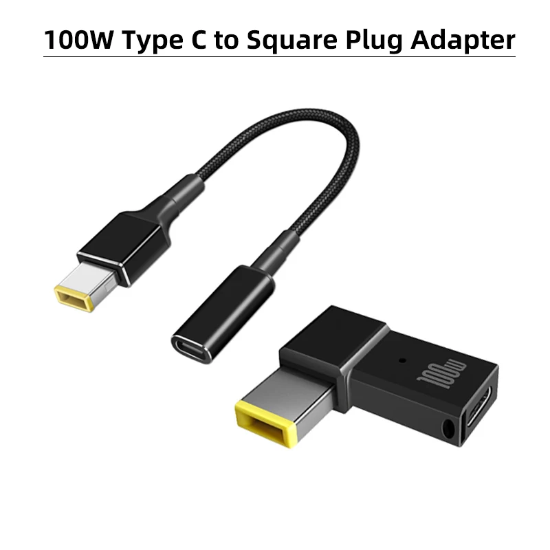 

100W USB C Female to Square Plug Male Adapter Type C Fast Charging Cable Laptop Dc Power Adapter Connector for Lenovo Thinkpad
