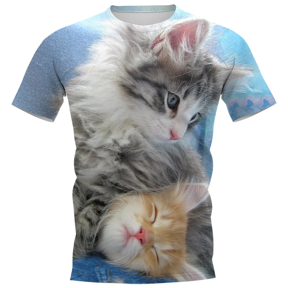 HX Animals T-shirts Funny Cute Long-haired Cat Cub 3D Printed T Shirts Men Women Casual Shirts Summer Short Sleeve Tees