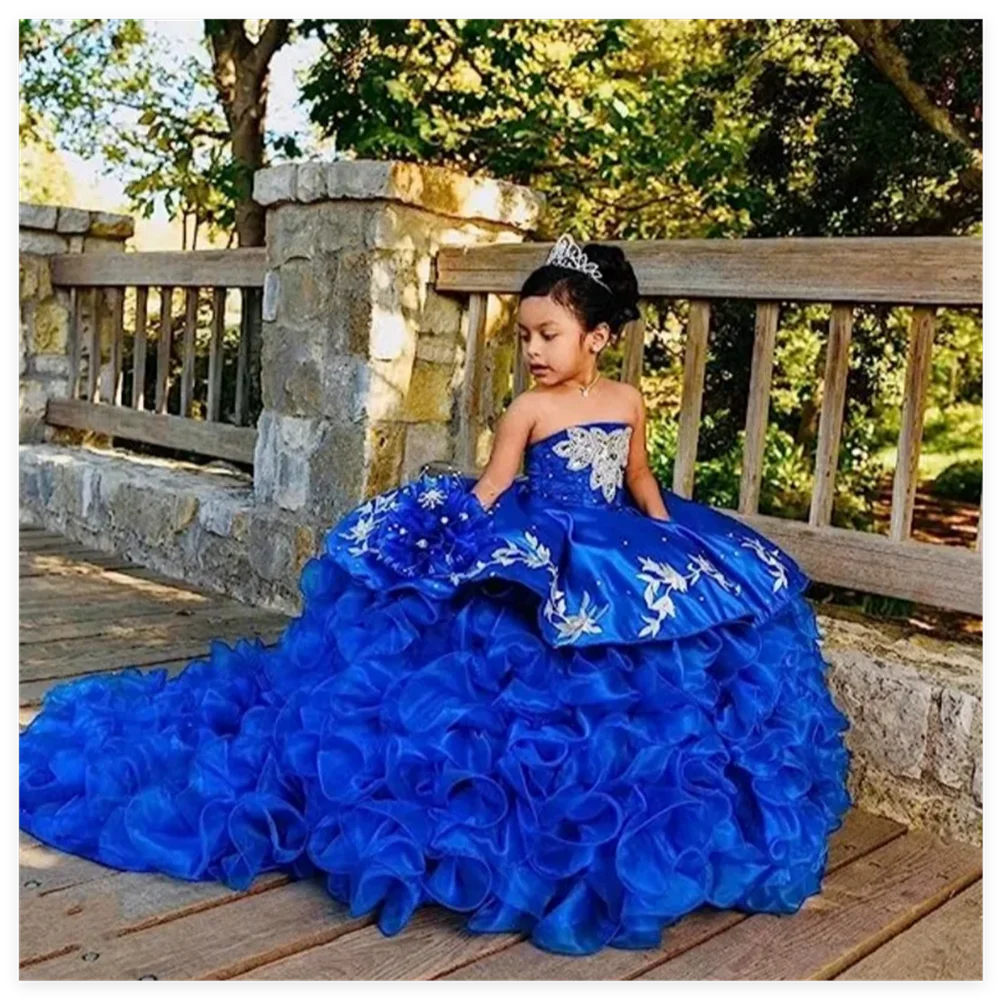 

Flower Girl Dresses Blue Flower Girl Dresses Tulle Pattern Appliques Sleeveless For Wedding Birthday Party Banquet Princess Gown