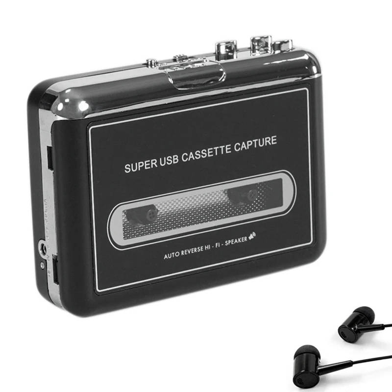 

Portable Stereo USB Cassette Player Black With Loudspeaker Capture Audio Music Player