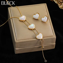 EILIECK 316L Stainless Steel Heart Long Tassels Pendant Necklace Earrings For Women Fashion Jewelry Set Birthday Party Gifts