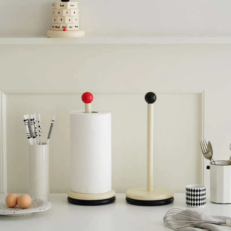 

Ins Style Paper Towel Holder Dots Circles Kitchen Paper Towel Rack Home Decoration Roll Paper Storage Wooden Bracket Ornaments