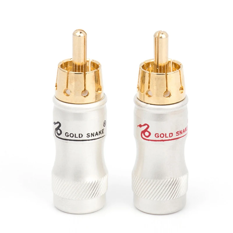 2pcs/lot Male Audio Video Connector Gold Adapter For Cable DIY gold snake RCA Plug HIFI Goldplated Audio Cable RCA