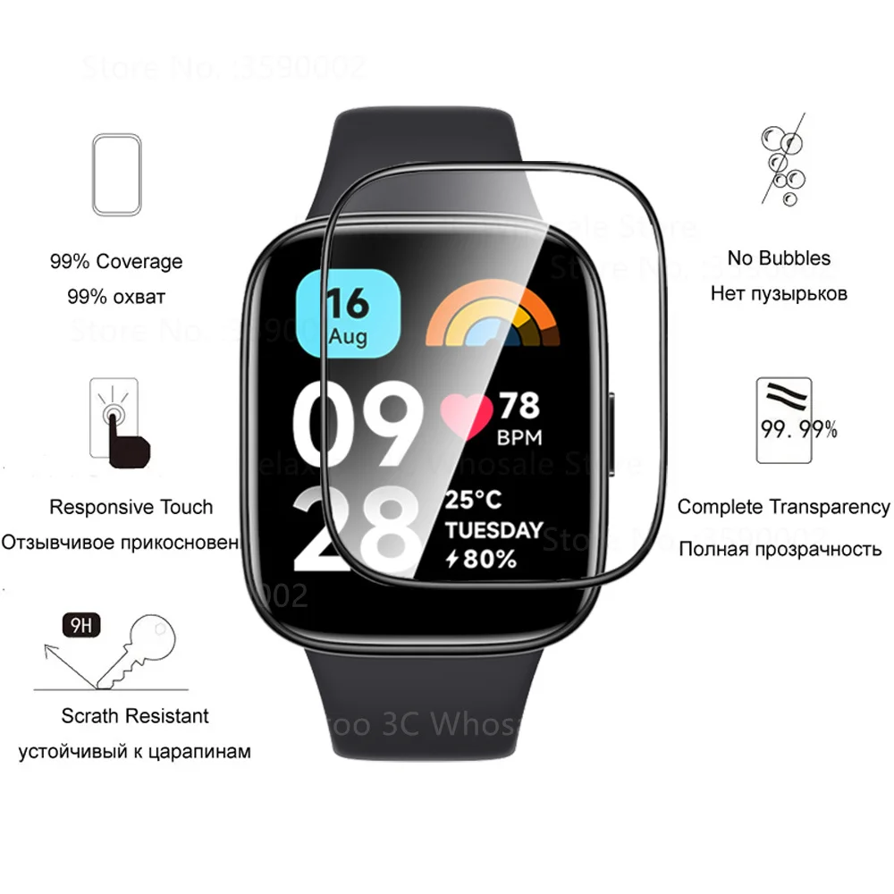 Protector de pantalla activo para Xiaomi Redmi Watch 3, cristal Protector para Redmi Watch 3 Active, accesorios de película de cubierta completa de 1,83 ", 3 uds.
