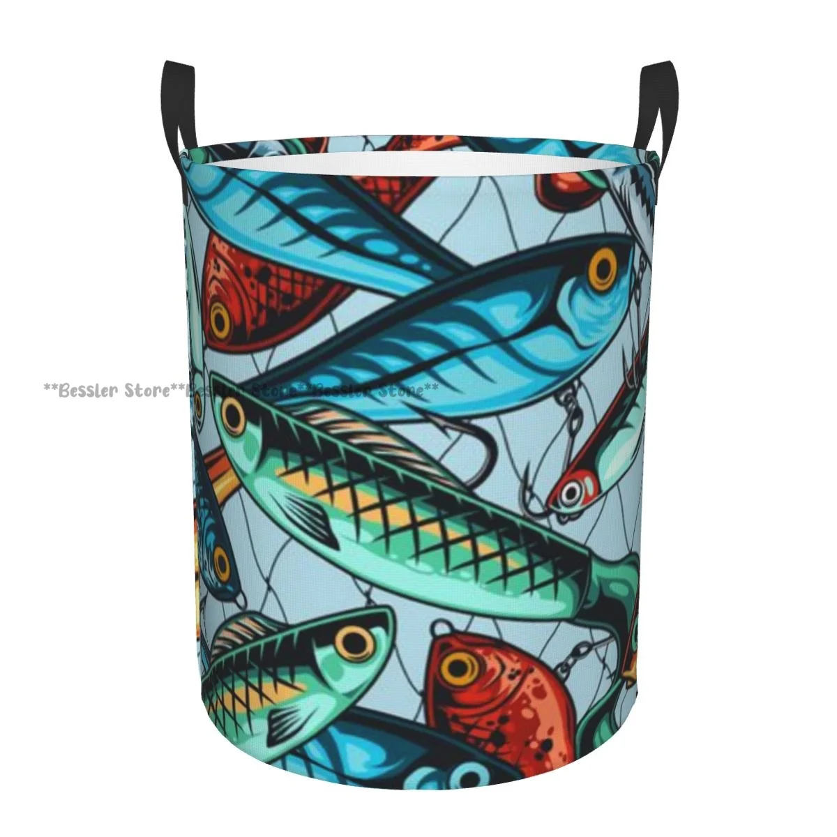 

Dirty Laundry Basket Colorful Fishing Baits Vintage Style Folding Clothing Storage Bucket