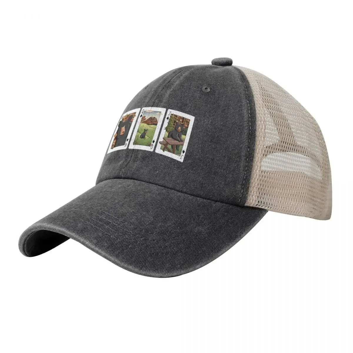 Black Bear Clubs Cards Print Baseball Cap Golf Cap Horse Hat Sunscreen For Men Women's