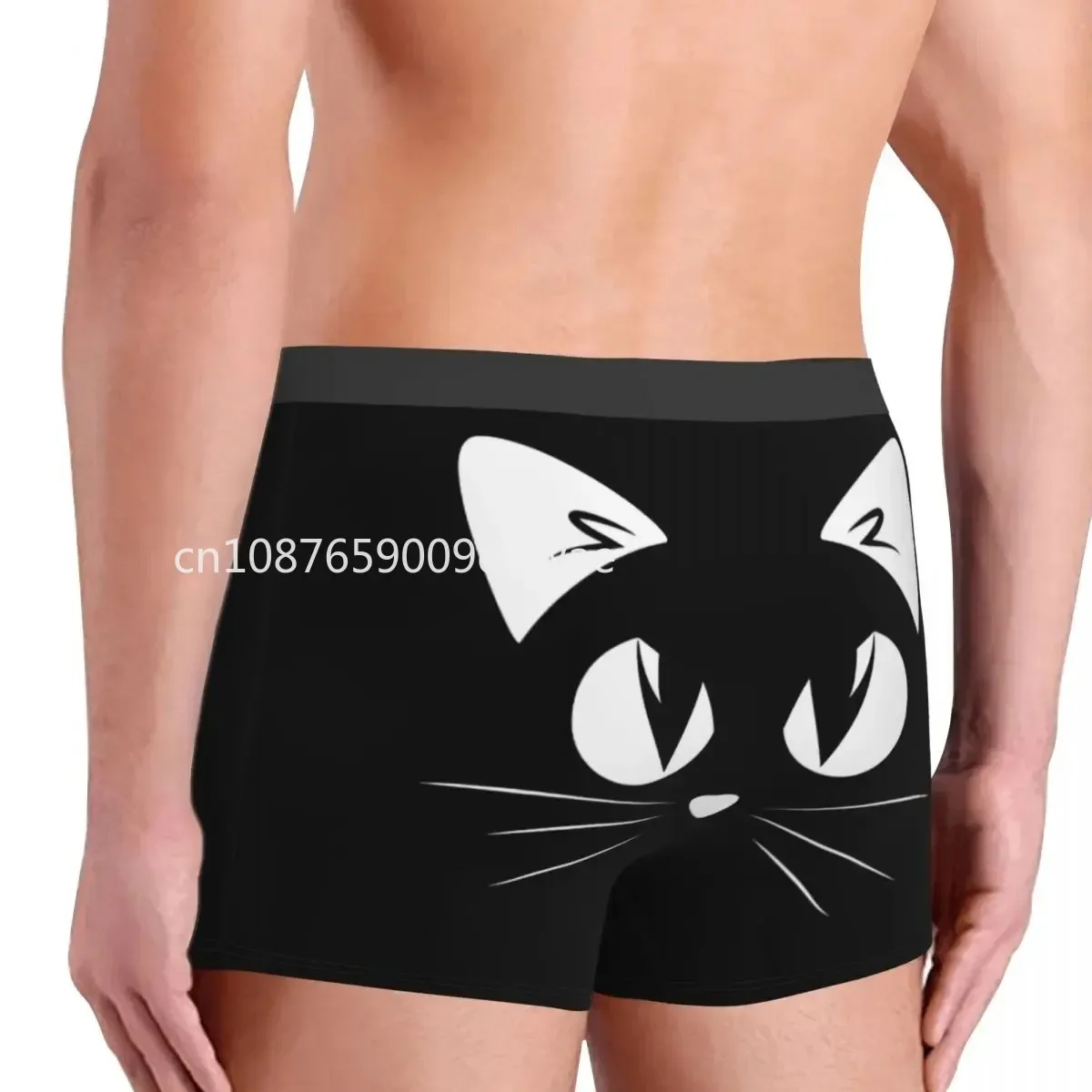 Black Cat Face Boxer Briefs para Homens, Animais Arte Cuecas, Calcinha Respirável, Roupa Interior Sexy, Shorts