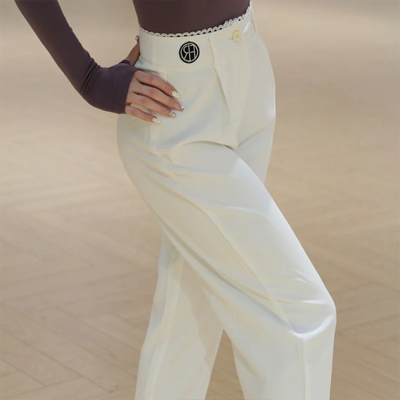

Lace Straight Leg Trousers Women Ballroom Dance Practice Clothing Latin Dance Tops Long Seeves Rumba Tango Dance Wear SS2144ear