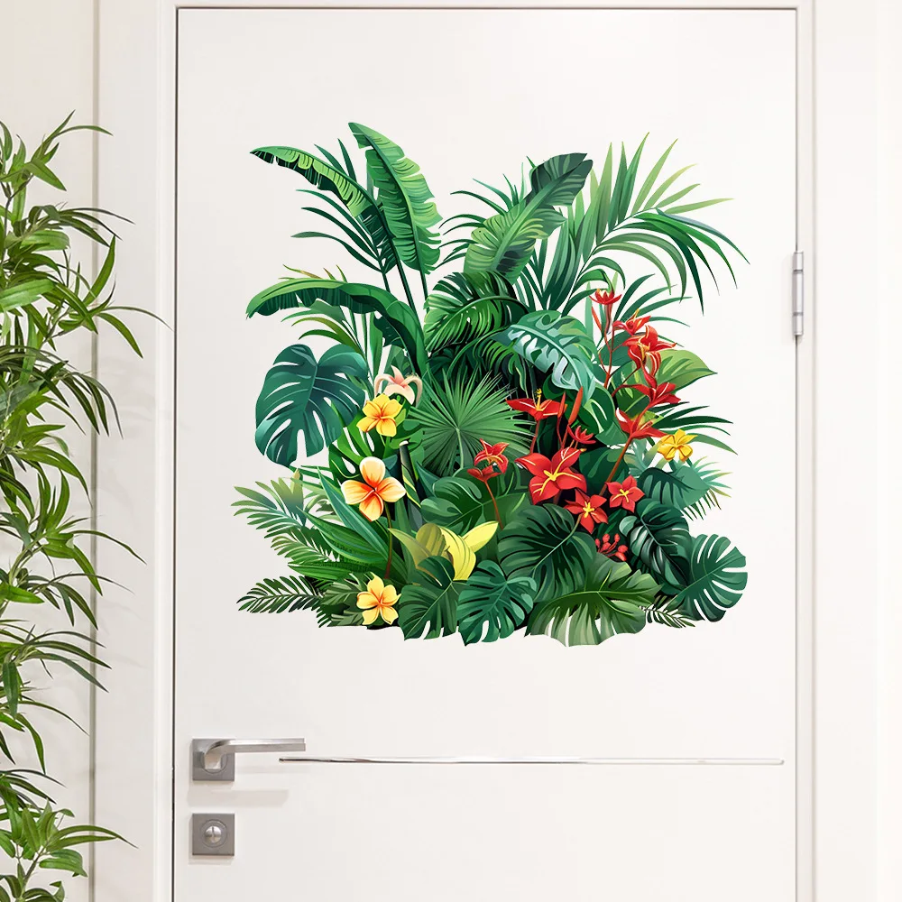 30x30cm Removable Tropical Palm Leaves Wallpaper Decals Green Plant Wall Stickers for Home Decor Living Room view 4