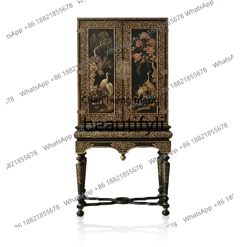 

D178 European luxury decorative locker high-end decorative carved wine cabinet retro painted bookcase