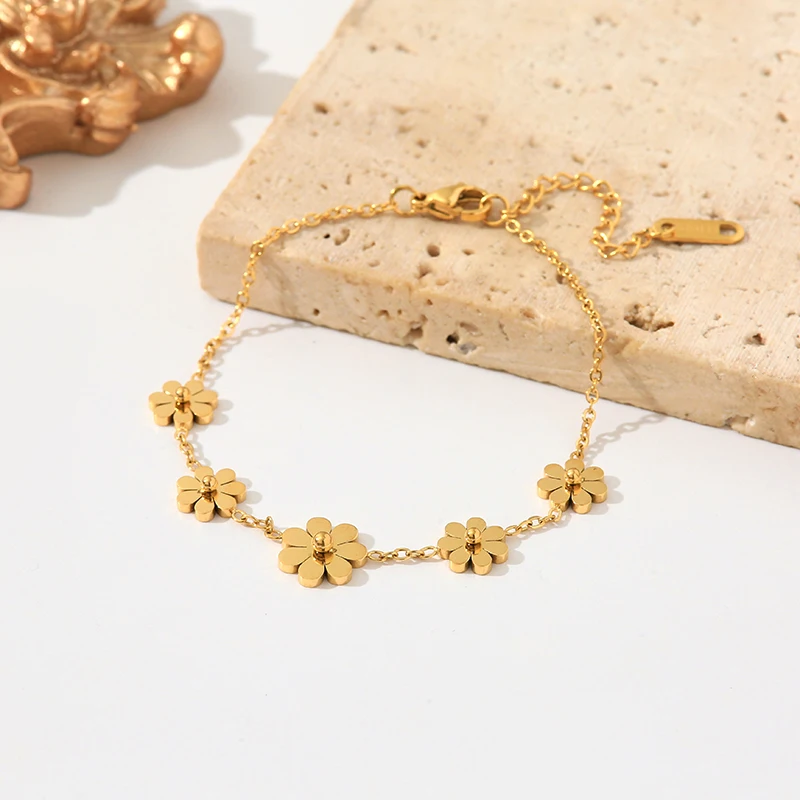 EILIECK 316L Edelstahl Blumen Halskette Armband Ohrringe für Damen Goldfarben Metall 18 K vergoldeter Schmuck 4-teiliges Set Bijoux Geschenk – Detail 16