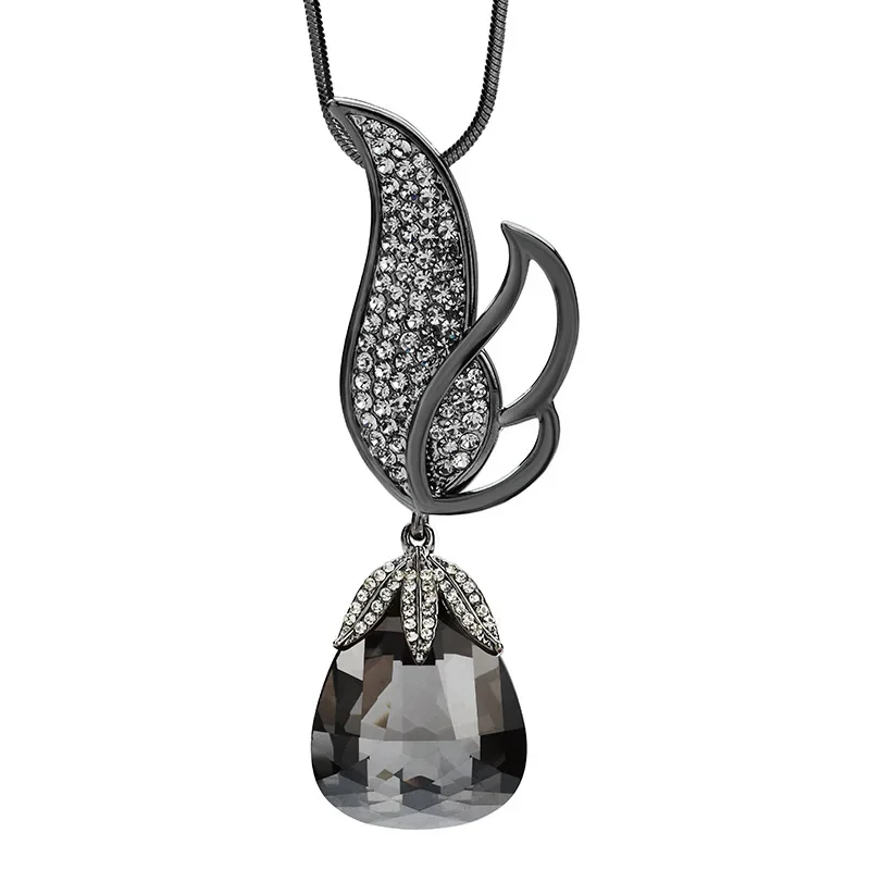 Совершенно новая персонализированная цепочка для свитера с кристаллами для женщин, длинный кристалл капли воды на осень и зиму, универсальное ожерелье с крыльями