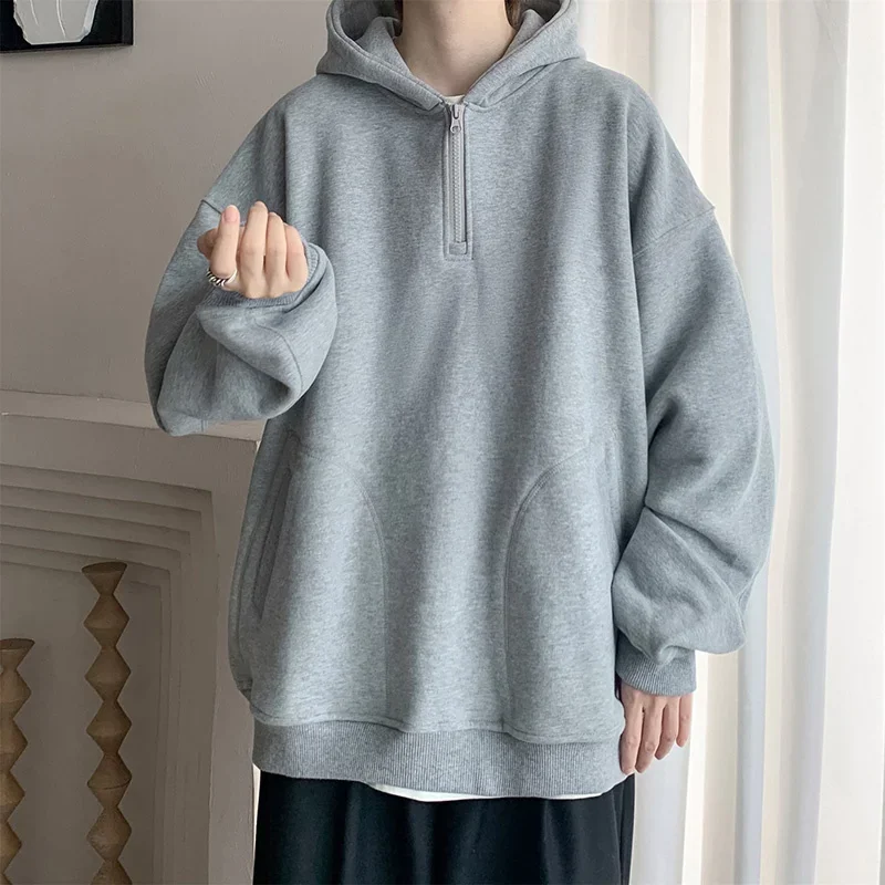 New Half Zipper Pullover Y2K Hoodies For Men Autumn Fleece Streetwear Oversize Hooded Sweatshirt Vintage Hoody Tracksuit Clothes