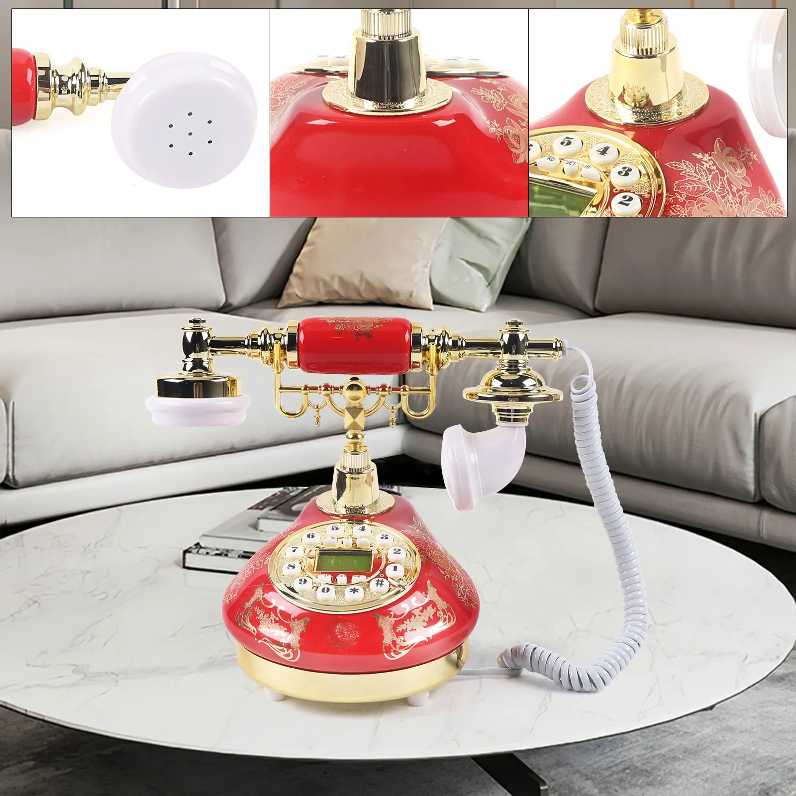 Retro Style Button Ceramic Antique Telephone Dial Desk Decoration