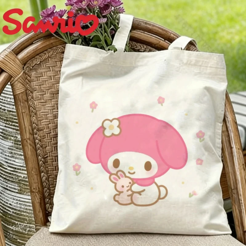 

1 шт. Эко-сумка-шоппер из холста с изображением My Melody, обнимающей кролика, многоразовая, на плечо