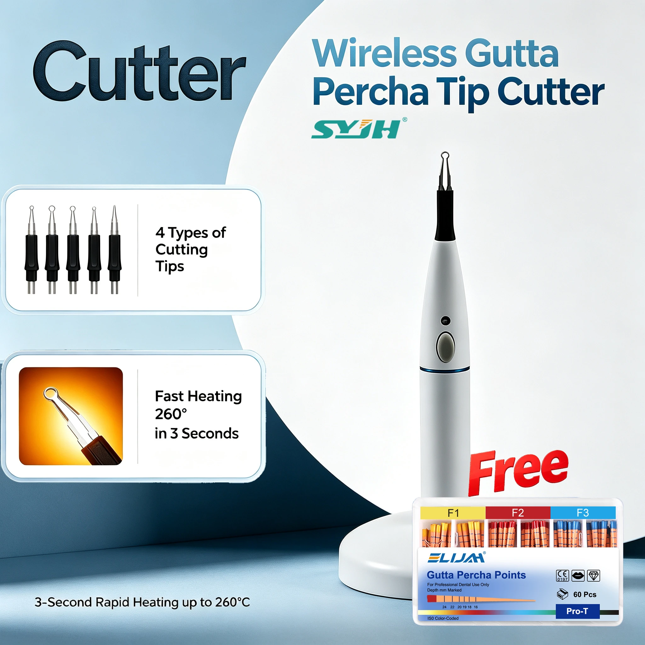 Wireless Gutta Percha Point Cutter Precision Endo Instruments Cutting +1 Box Gutta Percha +4 Tips Dental Endodontic Equipment