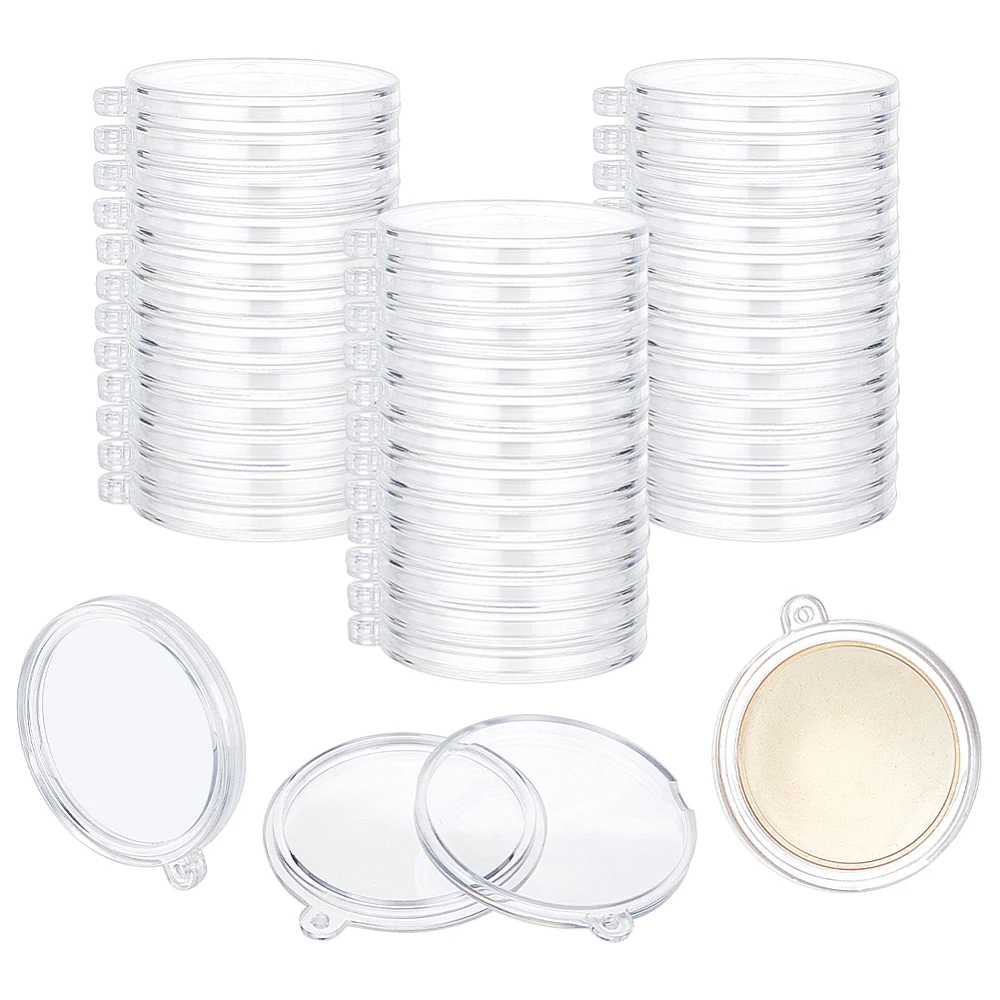 60 Pcs Acrylic Holder Pendants Clear Capsule Protector with 1.57Inch Inner Dia Flat Round Keychain Display Transparent Pendants
