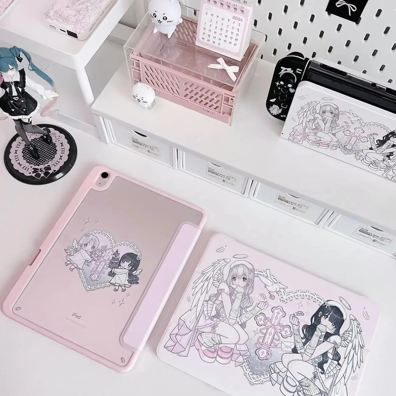 Anime Pink Angel Wing Girl Y2K Tablet Case For iPad Air 11 iPad 10th 11th A16 9th Cover for iPad Pro 11 10.9in 13 M4 M5 M3 M2