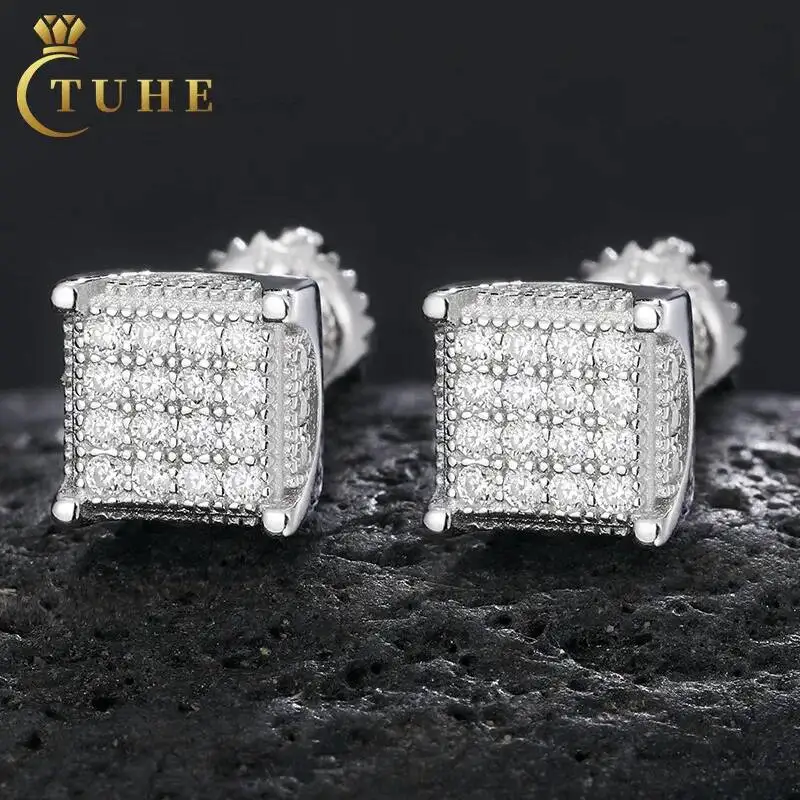 

925 Sterling Silver Moissanite Diamond Screw Back Earrings Men Gold Plated Waterproof Stud Earrings With Certificate