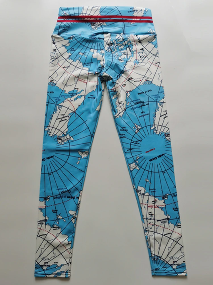 Leggings de sport taille haute pour femme, pantalon de yoga élastique, impression numérique de carte, entraînement de gym, jogging féminin