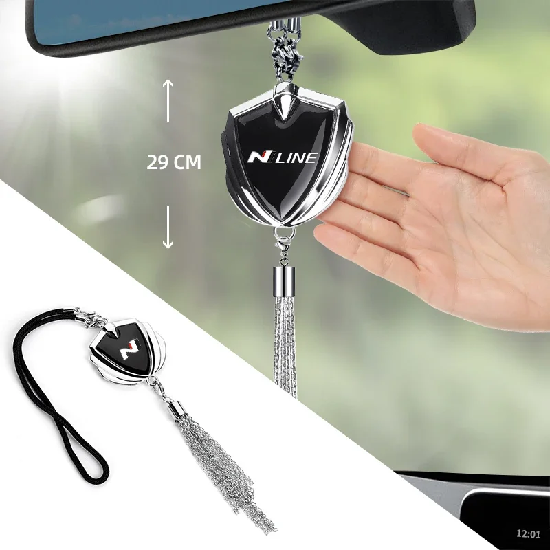 

3D Metal Logo Badge Car Rear View Mirror Pendant Ornament For Hyundai N Line Performance I20 IX35 I30 Sonata Elantra Veloste