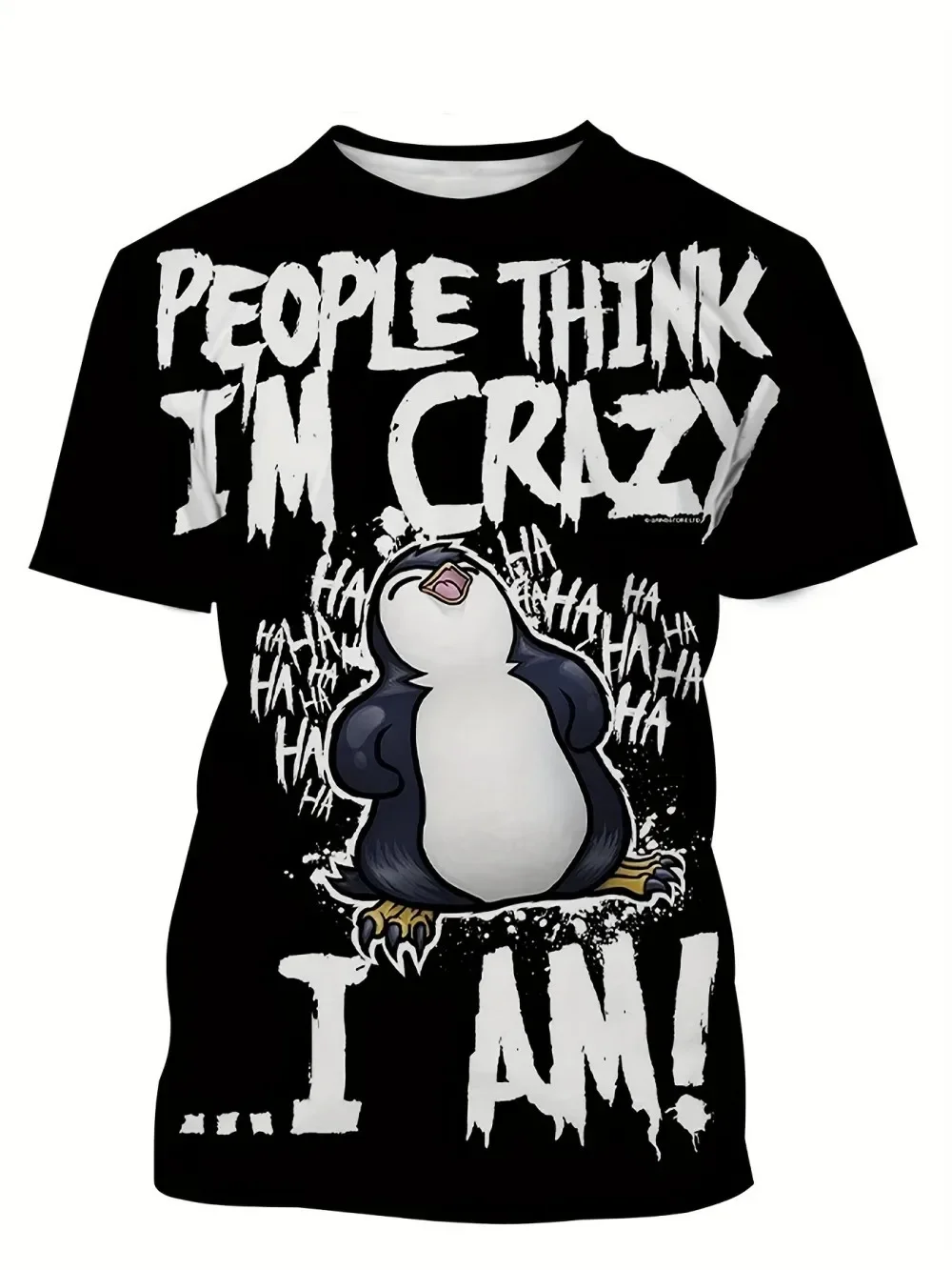 Summer muscle men's T-shirt crazy penguin new digital print fashion 3D short sleeved Harajuku style casual street T-shirt