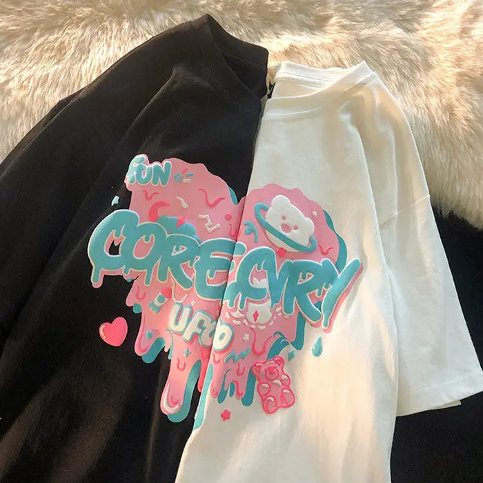 

Female Creative Love Short Sleeved T-shirt Men Women Casual Oversized T-shirt Thin Couple Tops Y2k Vintage Clothes Goth
