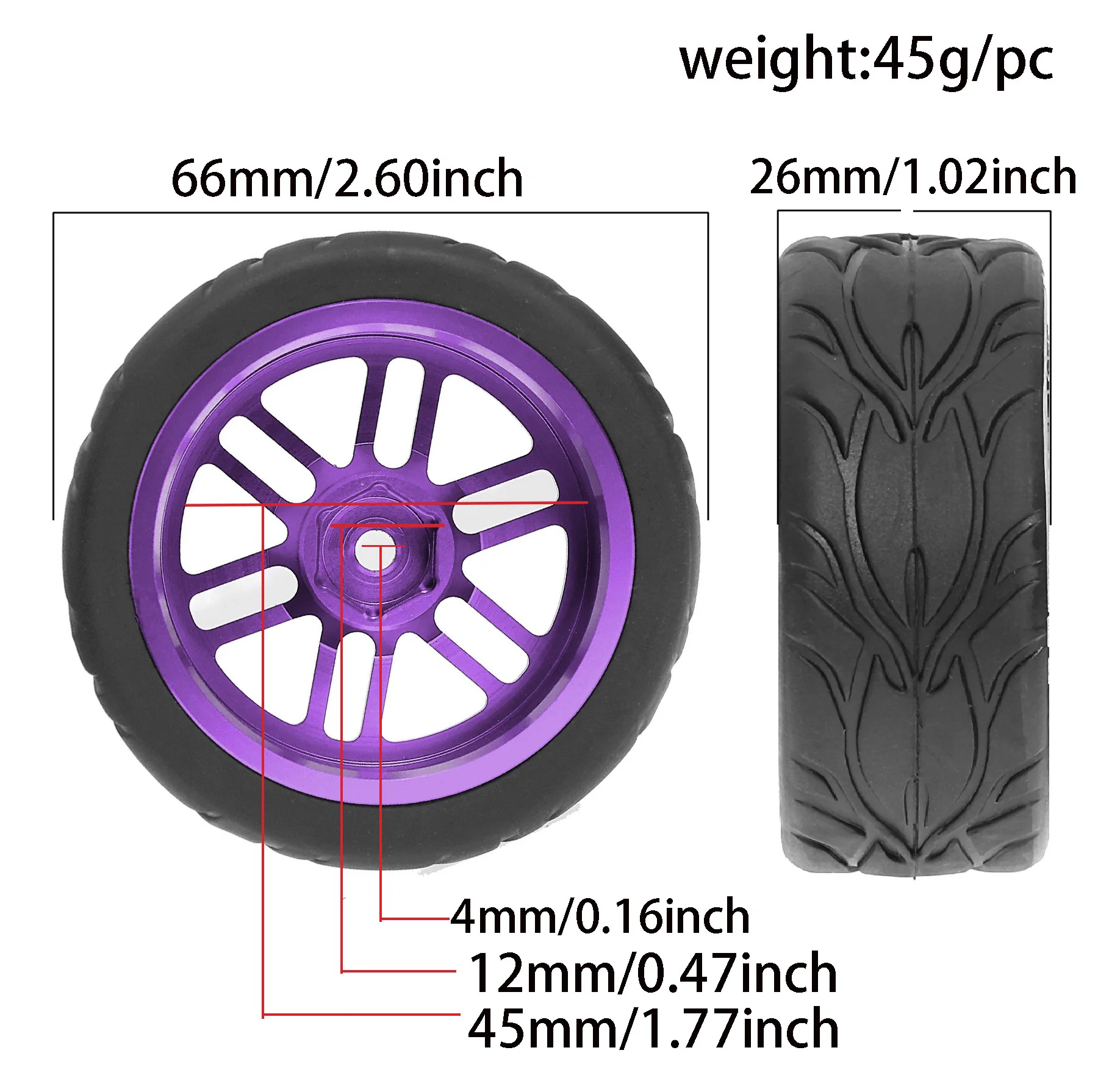 RED SPIDER 4Pcs 1/10 RC On‑Road Drift Wheel Tire Metal Rims12mm Hex Hub for MST  Tamiya TT01 TT02 94123 RC Touring Car Mod Parts