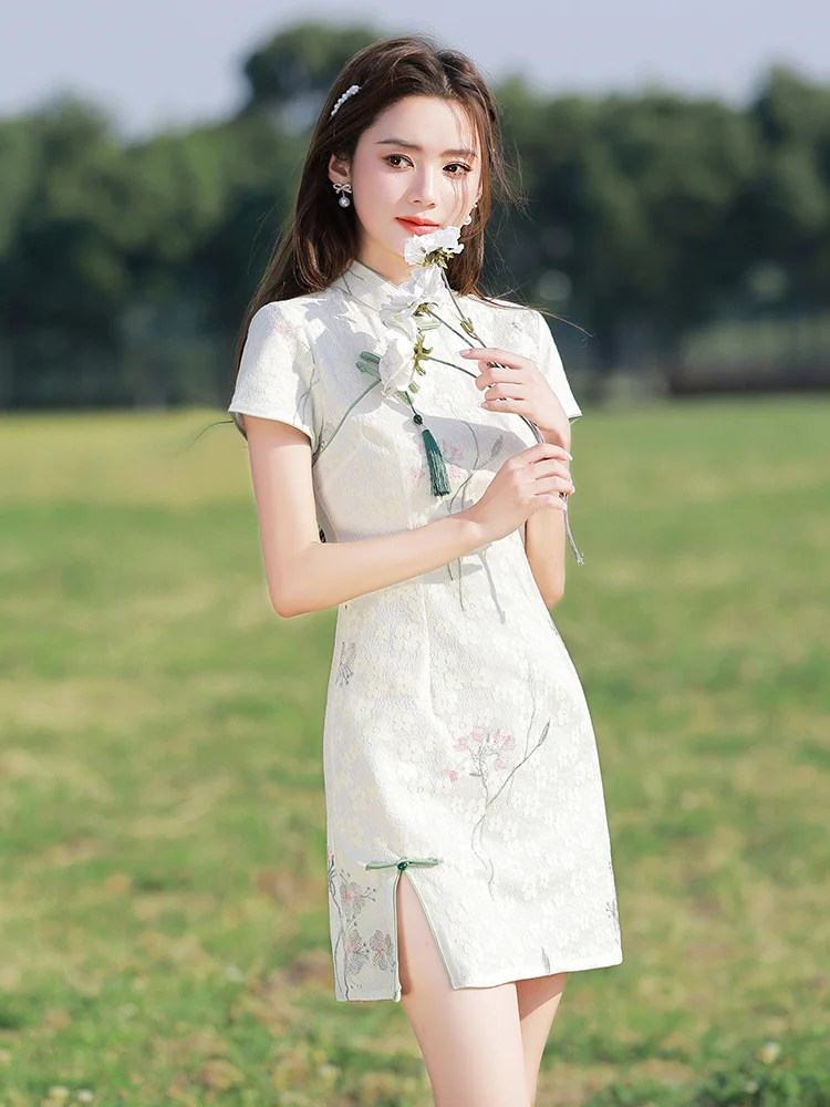 Summer New Retro Cheongsam Girl Daily Improvement Modern Qipao Chinese Traditional Clothes for Women Cosplay Costume