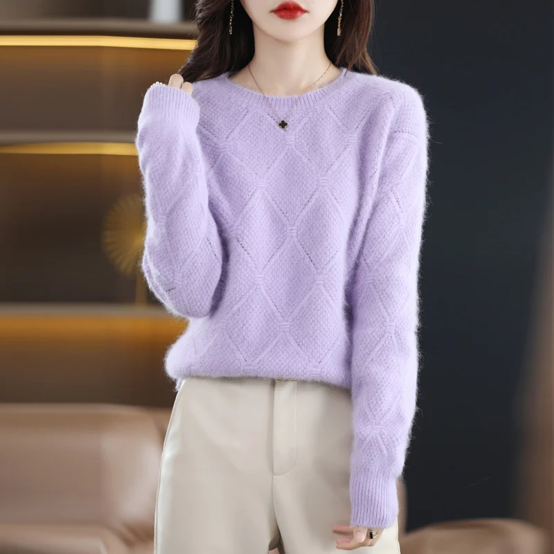 100% mink cashmere sweater Women\'s knitting sweater O-neck long sleeve pullover Autumn and winter clothing warm top