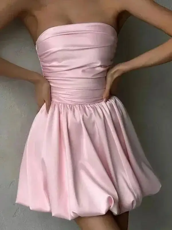 فستان قصير مثير بلوزات غير مغطية للكتف بدون أكمام مطوي فساتين عالية الخصر للسيدات فساتين أنيقة للحفلات 2025 523A