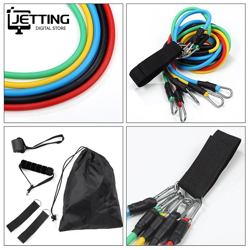 TPE المقاومة الفرقة مجموعة اللون شريط لياقة بدنية سحب حبل شريط تدريب مرن مع مرساة الباب مقابض حقيبة حمل الساقين الكاحل الأشرطة