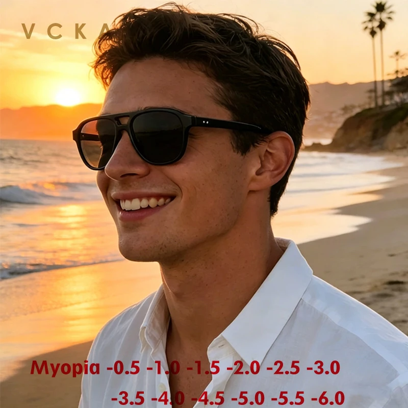 VCKA Classics Acetate Frame Myopia Polarization Sunglasses Women Men Retro Glasses Prescription Optics Eyewear -0.50 to -10