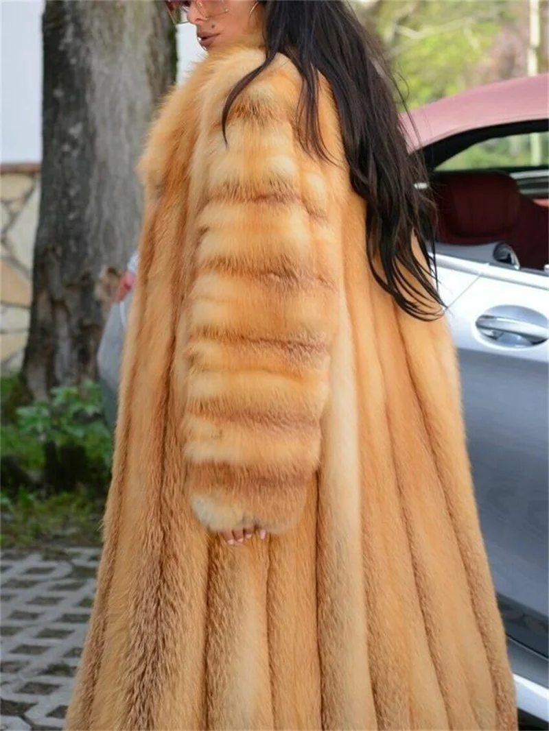 Women Real Red Fox Fur Overcoat Full Pelt Natural Fur Coat Warm Luxury Outerwear authentic genuine fur coats free shipping