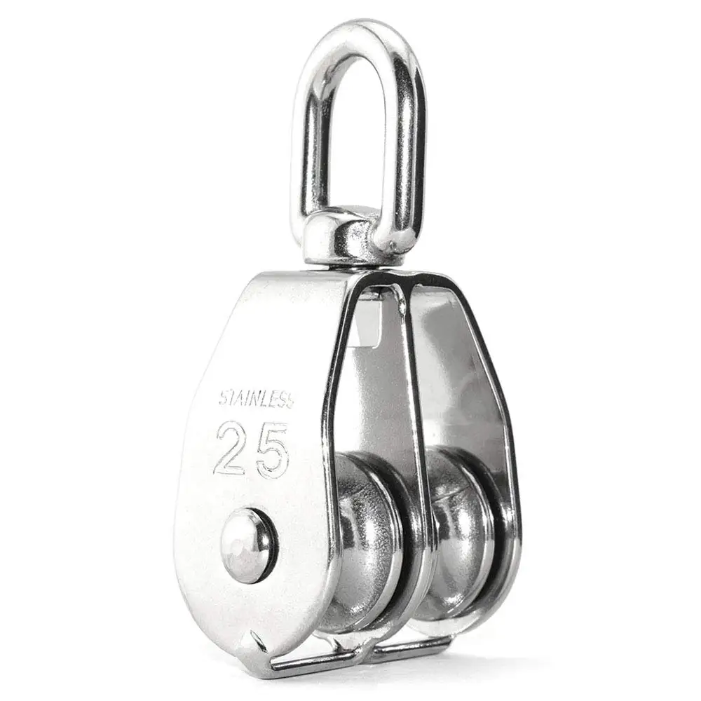 1 Pack M25 Double Pulley Block Stainless Steel 304 Wire Rope Crane Double Wheel Swivel Lifting Rope Pulley Block