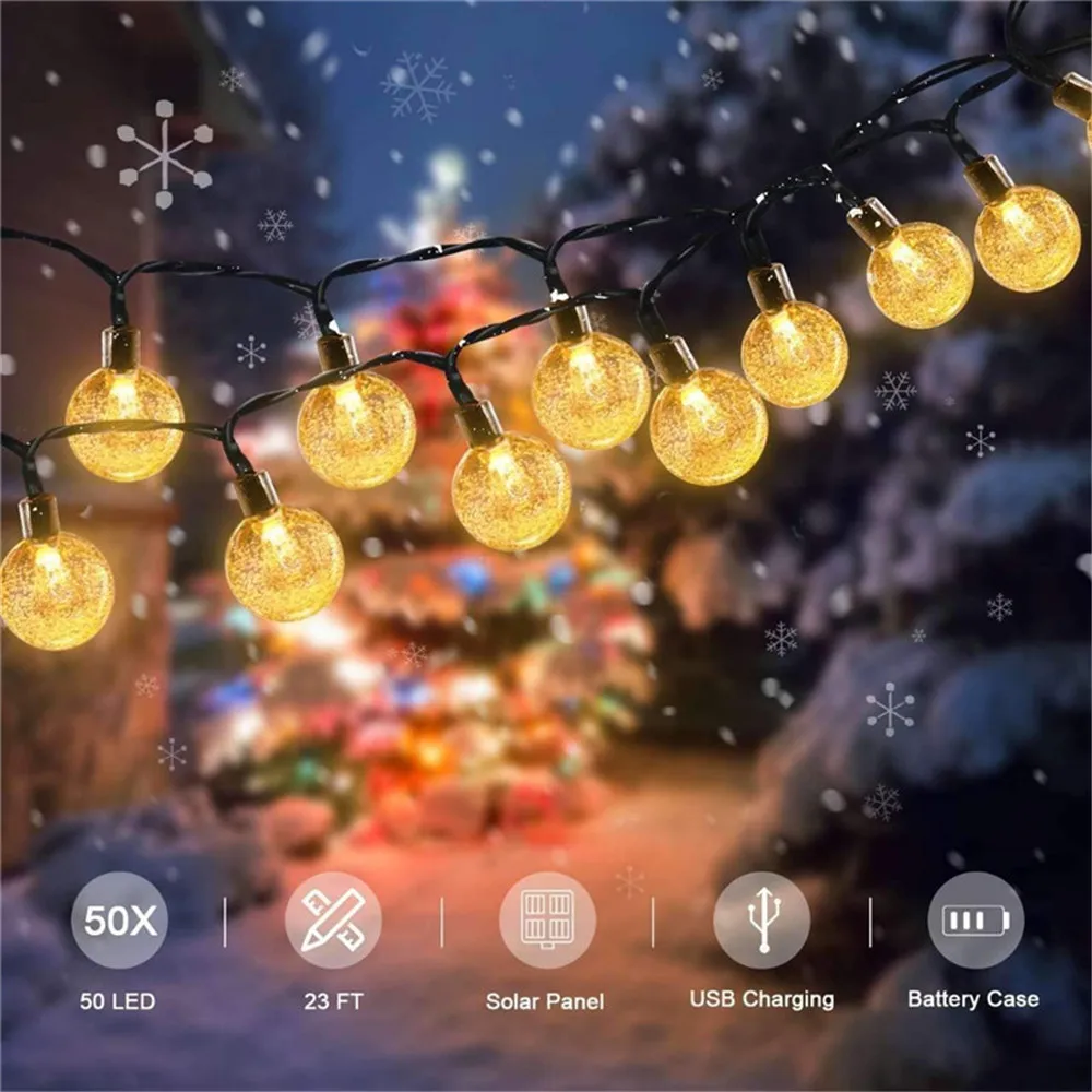 

New 20LEDS 5M Crystal ball Solar Outdoor Lamp Light LED String Fairy Lights Solar Garlands Garden Christmas Decor For Outdoor