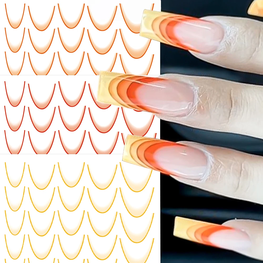 Gradient Color Line French Nail Art Sticker 3D Gold Blue Curve Stripe Lines Tape Swirl Adhesive Sliders Manicure Nail Art Decals