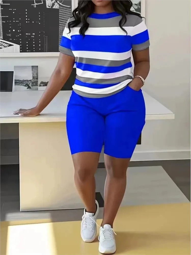 Dames T-shirt pak mode gestreepte trui korte mouwen casual 2-delige set dameskleding zomer