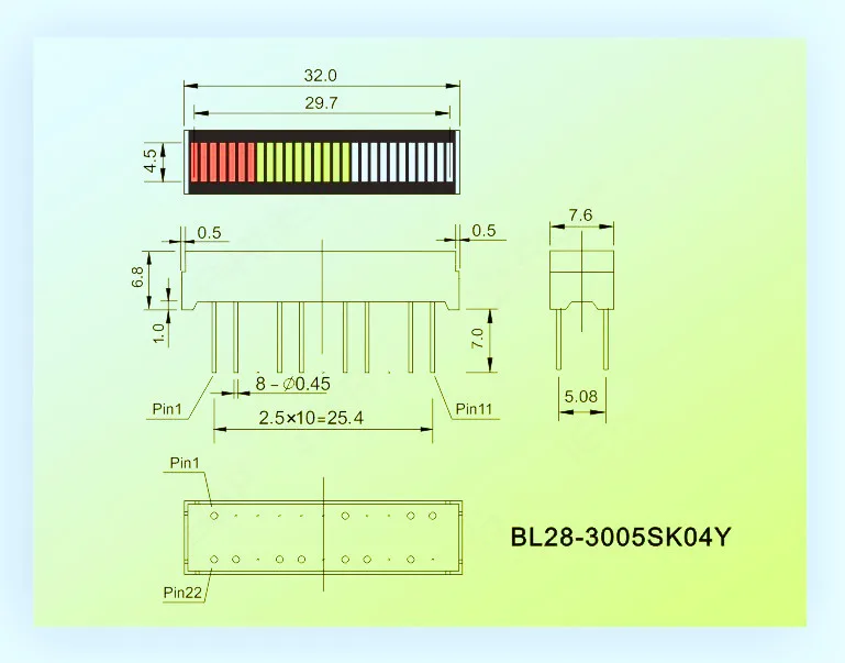 BL28-3005S 28-segmentowy moduł wyświetlacza LED 30 mm urządzenie wyświetlające dźwięk DB miernik głośności pasek LED żółta listwa świetlna LED urządzenie wyświetlające — zdjęcie 6
