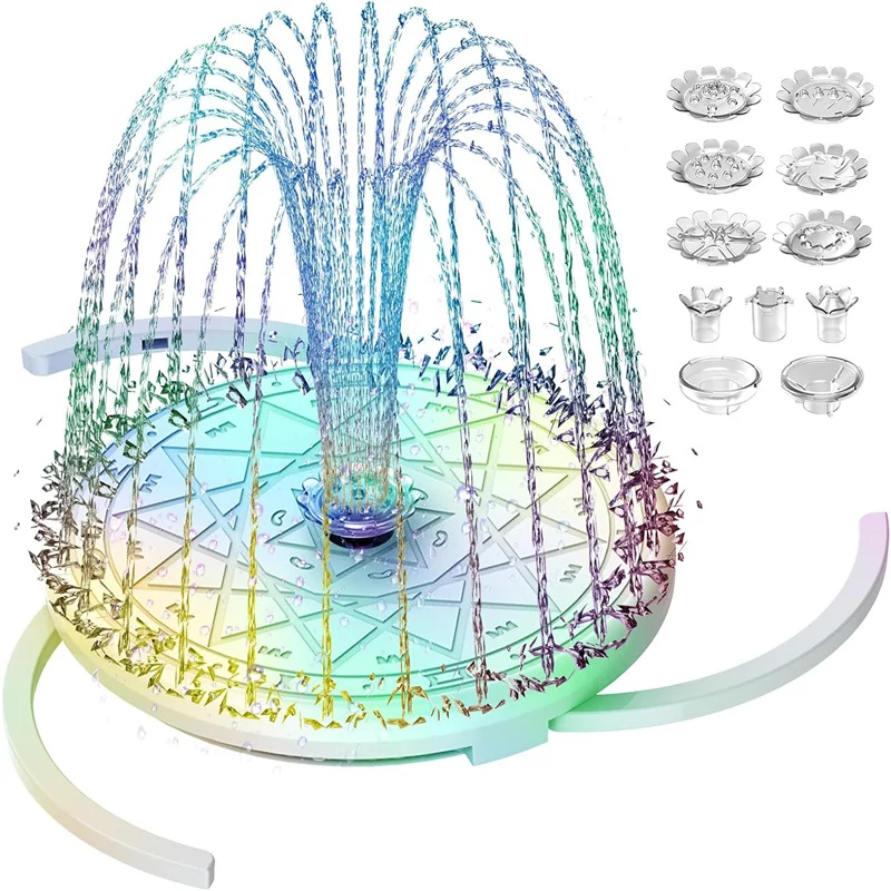 USB Fountain Pump with Light, Birdbath Fountain, Remote Control and 8 Nozzles Pond Fountain for Birdbath Garden Pond