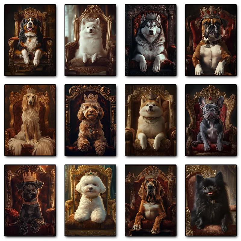 Impresión en lienzo de retrato de perro real, arte de pared de Alaskan Malamute, Basset Hound y Bulldog, regalo de decoración para el hogar
