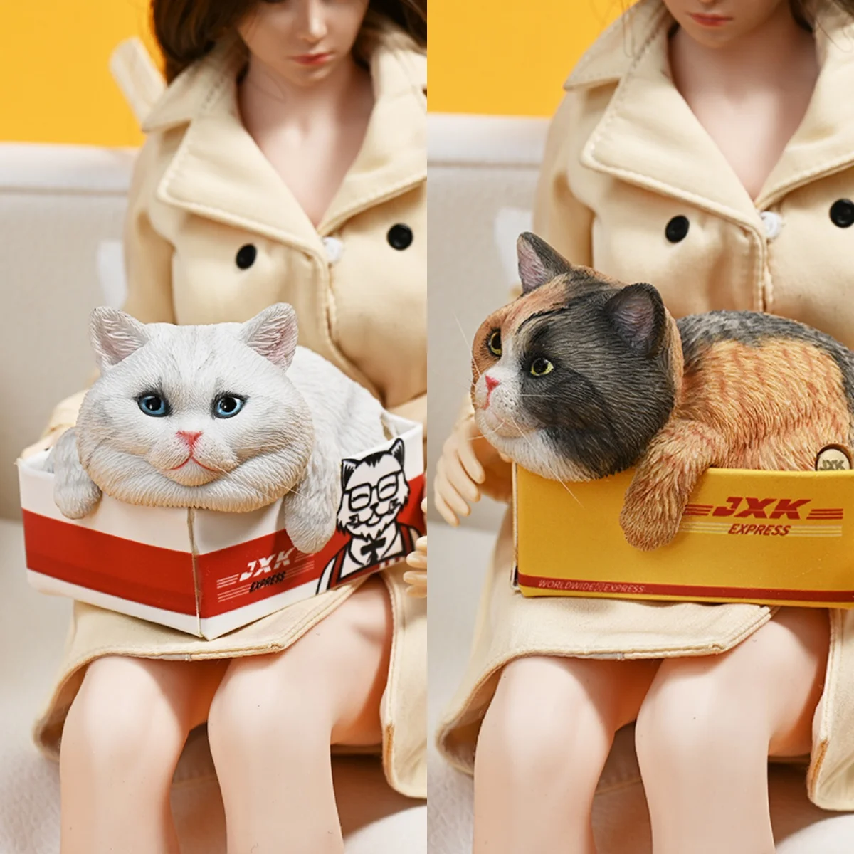 Em estoque jxk pequeno js2308 1/6 escala express cat 4.0 o gato na caixa de entrega caixa modelo animal de estimação caber 12 ''figura de ação brinquedo corporal