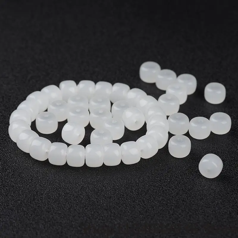

Natural White Jade Elastic Bead Bracelet Women Men Nephrite Bangle Chinese Xinjiang Hetian Jades Bucket Beads Amulet Bracelets